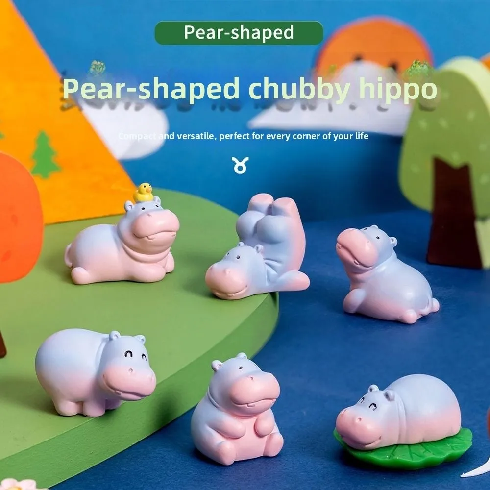 Q-like pear-shaped design Resin Hippo Statue Cartoon Style 6 options available Hippopotamus Figurines Miniature Figure