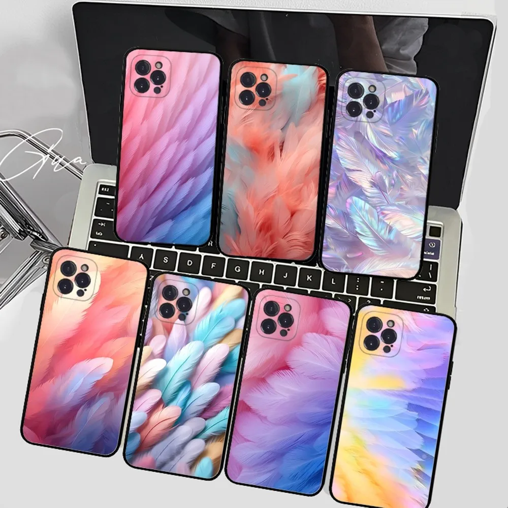 

Fashion Gradient Feather Phone Case For IPhone 15 14 11 12 13 Mini Pro XS Max Cover 6 7 8 Plus X XR SE 2020 Funda Shell