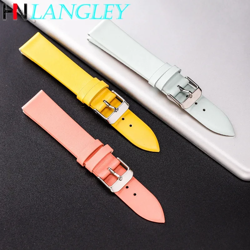 12/14/16/18/20/22mm Colorful Leather Strap Watch Band Ultra Thin Watch Strap Wholesale 9 Colors Plain Weave Needle Pattern Belt