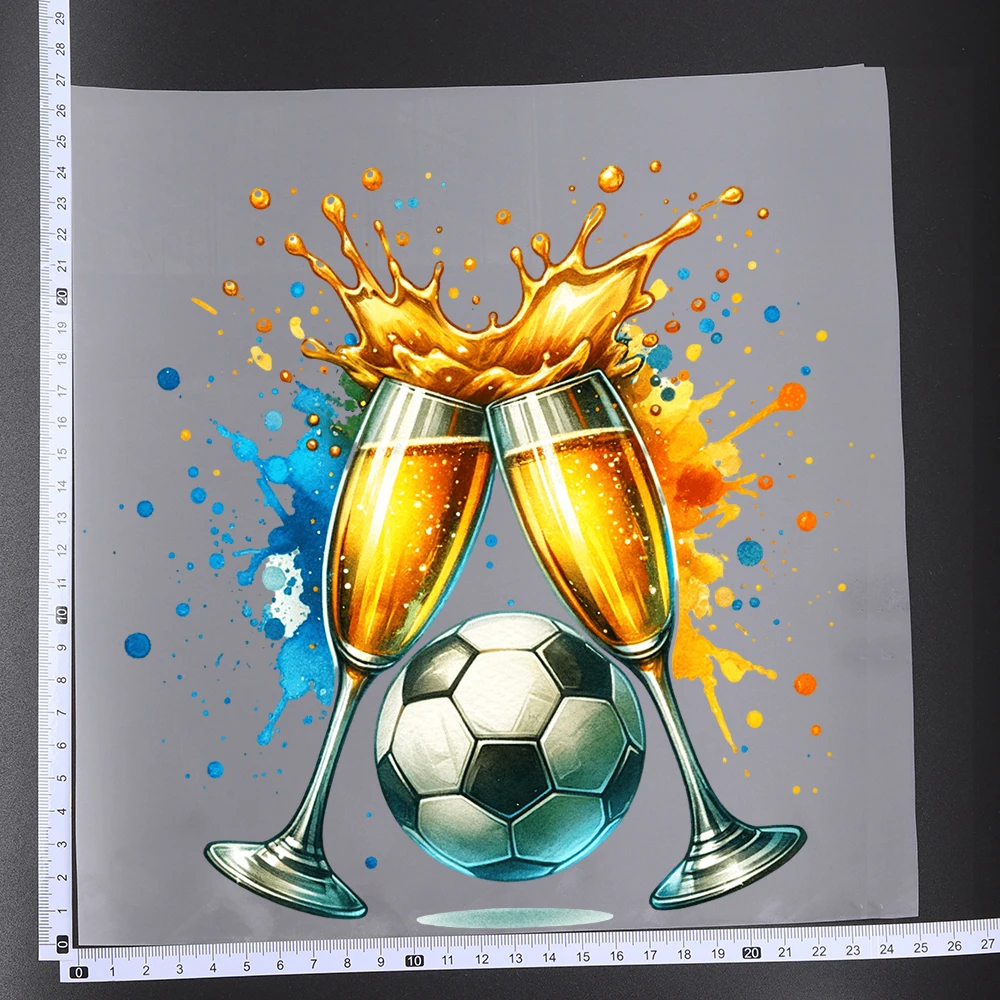 25cm Watercolor Soccer Fan Love Football Iron On Heat Transfer Sticker DTF Iron On Transfer Patches For Clothes T-shirt Applique