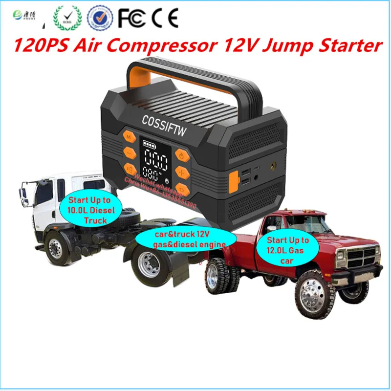 

COSSIFTW 120PS Air Compressor 12V Portable Power Station Jump Starter 4000 Peak Amp Battery Booster