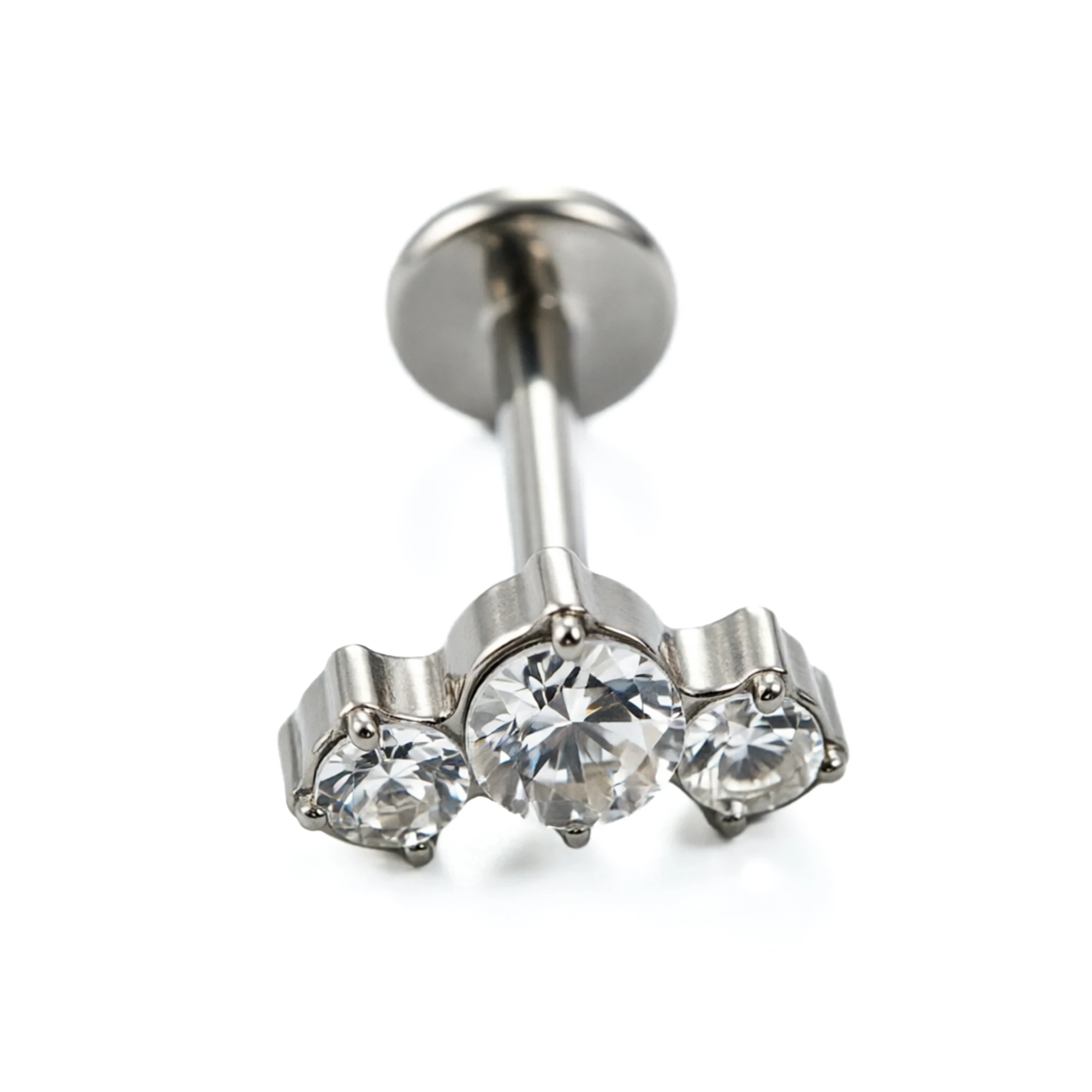 1 Piece G23 Titanium Simple Gradient Three-Circle Zircon Flat Back Earring Silver Color Three-Diamond Ear Cartilage Stud Lip Stud Multi-Position Wearable Body Piercing Jewelry