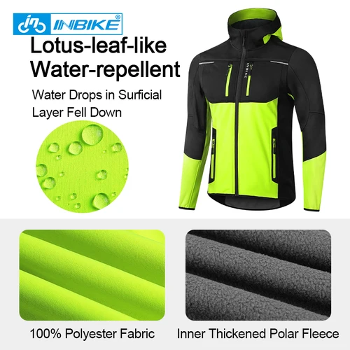 Imagen 2 del producto INBIKE, chaqueta de ciclismo de invierno para hombre con capucha, abrigo cortavientos de lana cálido para hombre, ropa de ciclismo a prueba de viento para exteriores para hombre, senderismo