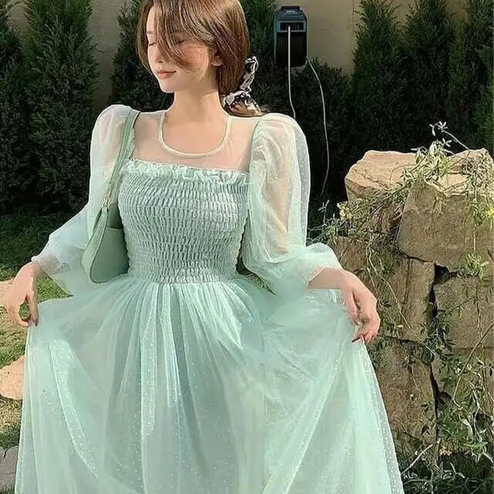 Elegant Vintage Homecoming Dresses แขนยาว Scoop คอจุด Tulle A-Line ข้อเท้าความยาวผู้หญิงพรหมปาร์ตี้ฤดูร้อน Robe Gowns