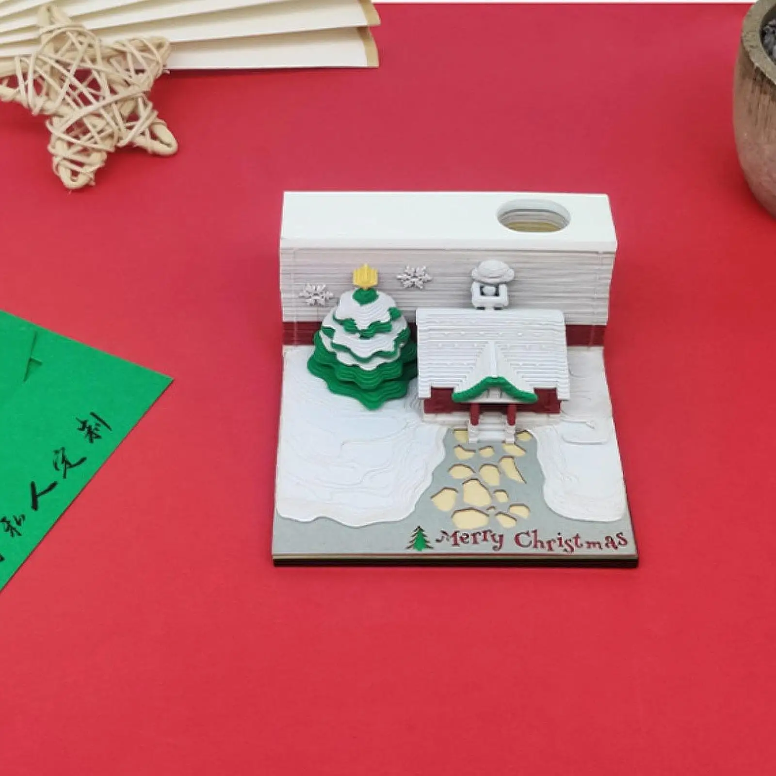 

3D Christmas Tree Memo Pad with Dust Cover Notepad Notes Home Decor Art Calendar for Office Christmas Holiday Festivals Desktop