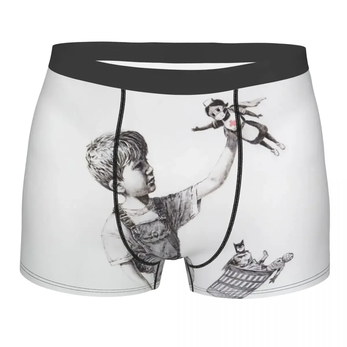 Banksy Nhs Superhero Men's Underwear Street Art Graffiti Boxer Briefs Shorts Panties Breathable Underpants for Homme Plus Size