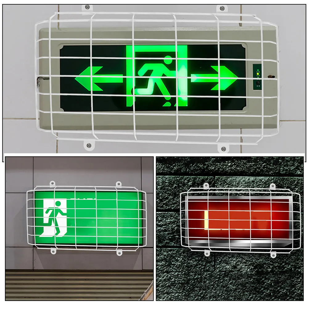 

2Pcs Exit Sign Wire Guard Iron Emergency Light Protective Cover Theater Mall Fire Safety Wall Mount Kick Proof Use