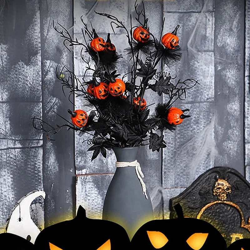 Sztuczne gałązki dyni Gałęzie Halloween Gałęzie Picks Stems Halloween Czarny kwiatowy wystrój Centerpieces Bukiet