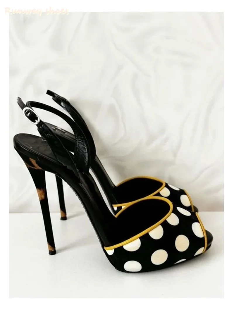 Polka Dot Color Blocking High-Heeled Fashion Sandals Stiletto Heels With Back Straps For Evening Wear Luxury Women's Shoes