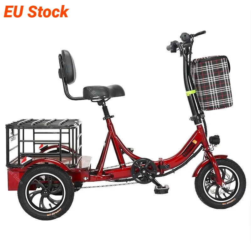 3 Wheel Electric Folding Bike for Adults 48V Mini 12 Inch Elderly Electric Cargo Bicycle for Lithium Battery Removable