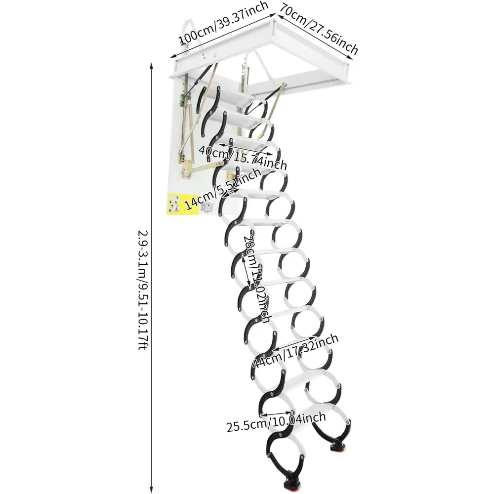 سلم عطلي قابل للطي بـ 12 خطوة مع درابزين لسهولة الوصول والتخزين