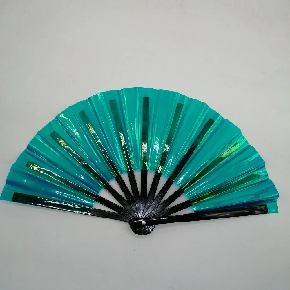 Reflective Gradient Colorful Laser Colors Hand Fan PVC Large Size Tai Chi Fan Bamboo Handle Dancing Fan Party