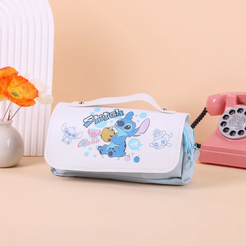 Lilo & Stitch 연필 가방 학생 인형 스티치 인쇄 핸드헬드 문구 상자, 더블 레이어 연필 케이스, 소년 소녀 선물