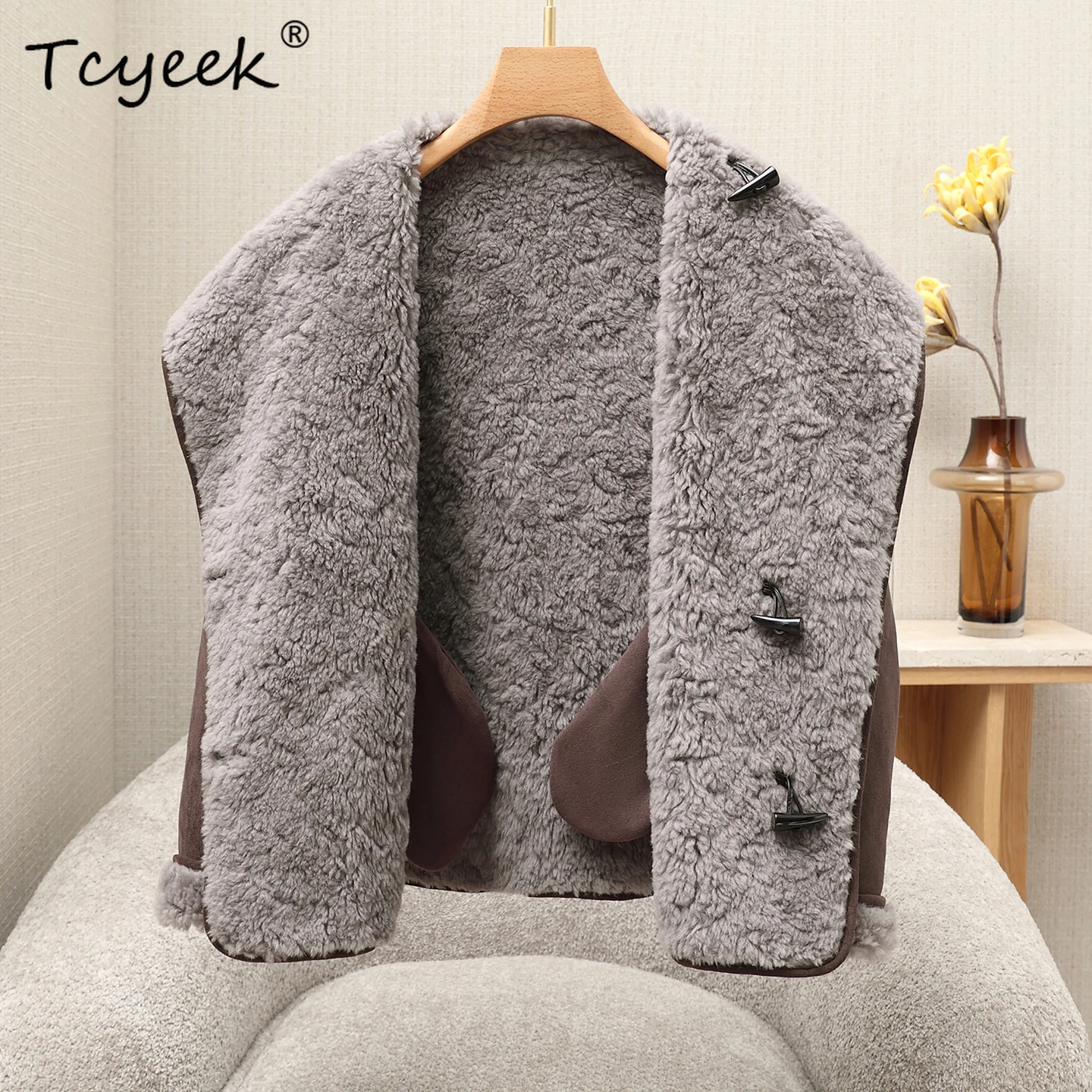 Tcyeek 100% Wollen Jas Winter Kleding Warm Echt Bont Jassen Mode Schapen Shearling Jassen Lamswol Bontjas Vrouwen Abrigo Mujer