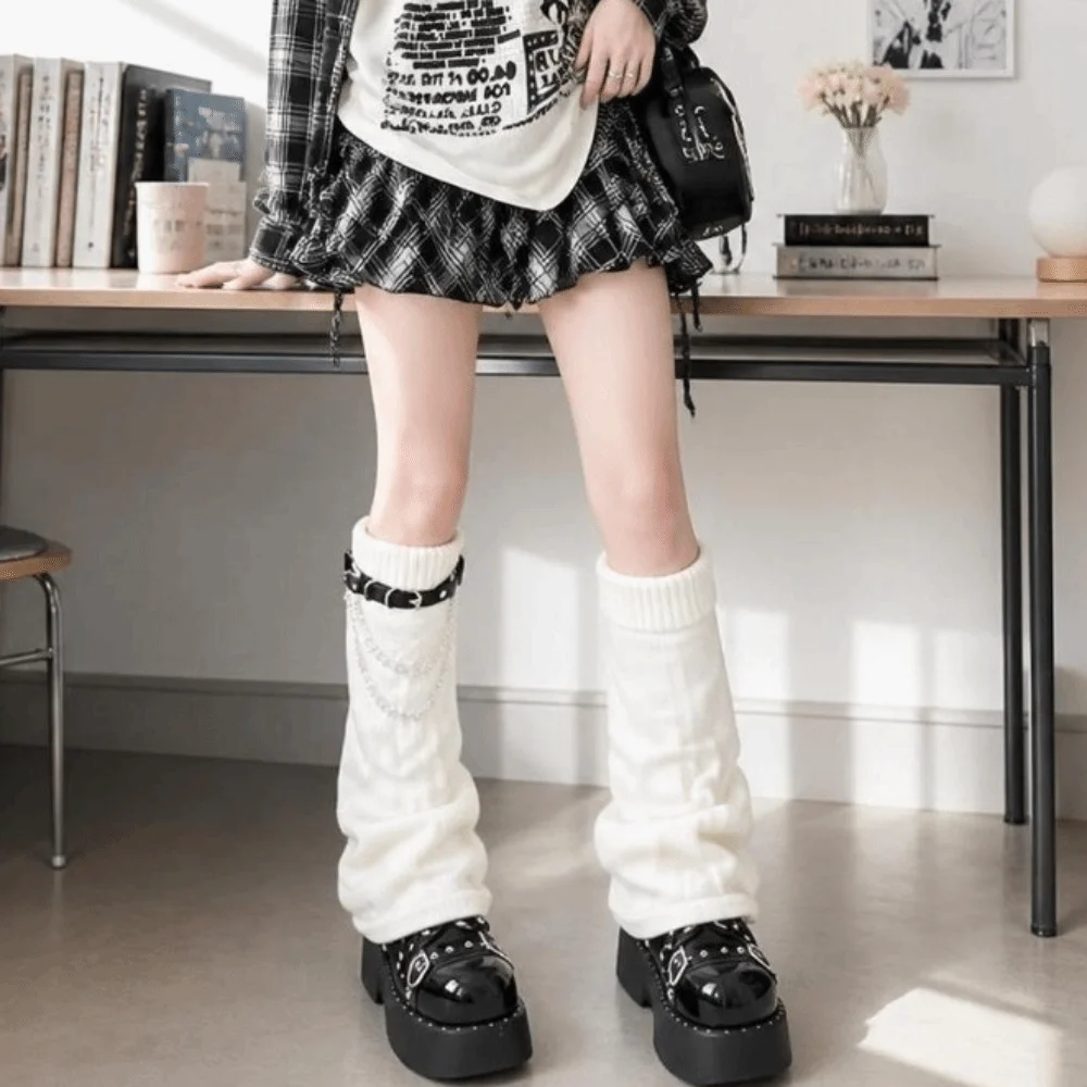 Spicy Girls Knee Length Striped Leg Warmers Knitted Lolita JK Leg Cover Kawaii Flare Leg Socks Harajuku