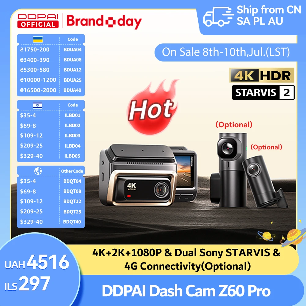 DDPAI Z60 Pro 4K Dash Cam Auto Dashcam Front GPS Car Camera for Dual SONY Sensor WiFi ADAS Night Vision DVR Video Recorder - zdjęcie 1