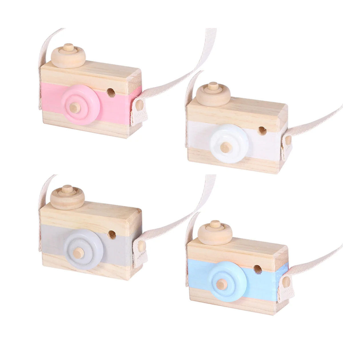 Wooden Mini Camera Toy Kids' Room Hanging Decor Photo Taking Props Birthday Christmas Gift for Children Kids (White)