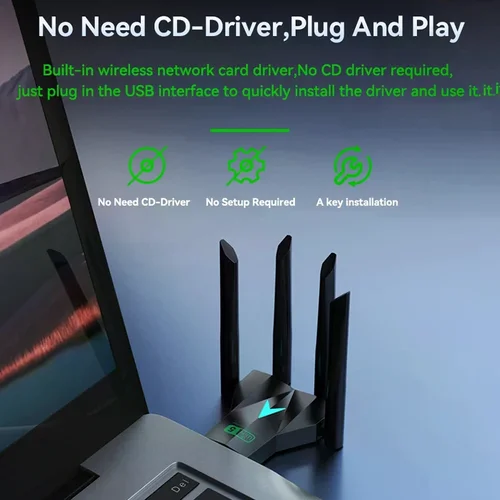 Imagen 2 del producto Adaptador USB WiFi de doble banda de 1300Mbps, Dongle Wi-Fi de 2,4G/5Ghz, USB3.0, 802.11AC, receptor inalámbrico de 4 antenas para PC/portátil, sin controlador