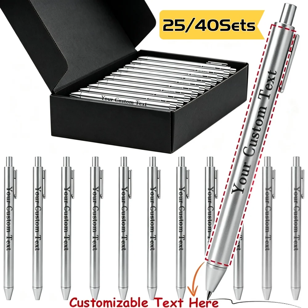 25/40Sets Custom Ballpoint Pen Set with Black Gift Box Smooth Writing Office School Supplies Suitable for Promotional Gifts