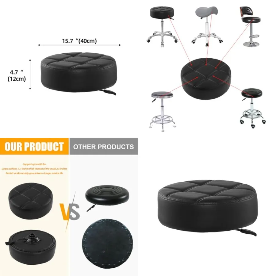 

Round Seat Cushion for Bar Stool Rolling Chair Replacement Super Big, Black