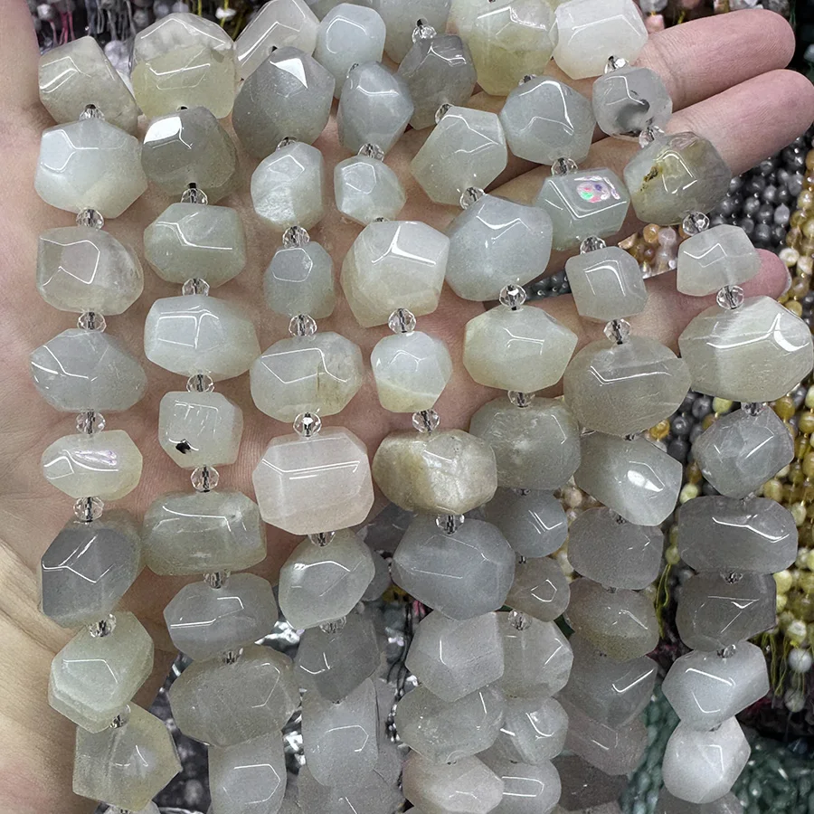 Natural White Moonlight Stone Handmade Lrregular Green Garnet Faceted Loose For Jewelry Making DIY Necklace Bracelet 15''13-18mm
