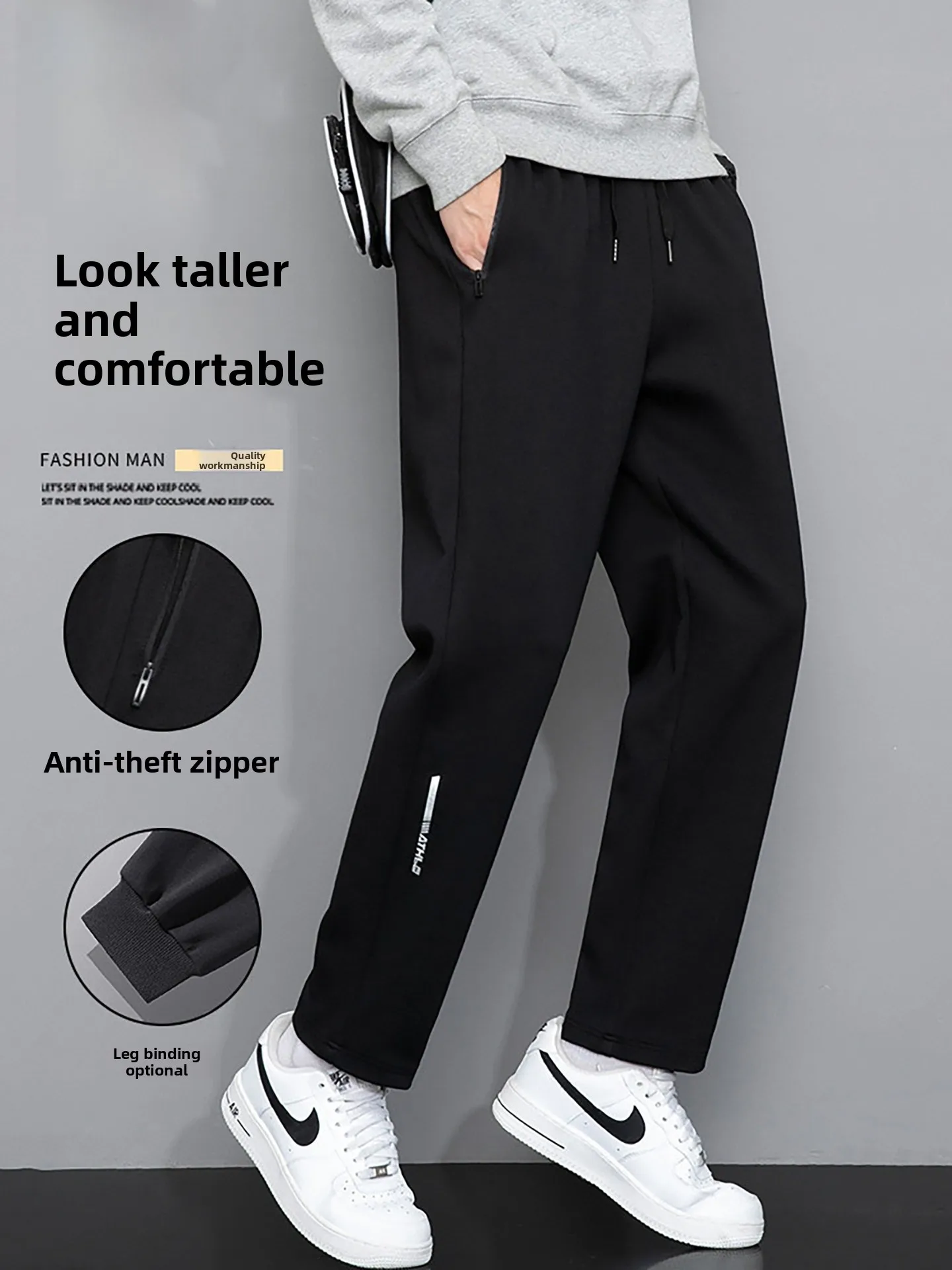 

TUCANO Men's Casual Straight Leg Pants Thiened Fce Elastic Waist Spring Autumn Faionable Brand Bla Loose Fit Long Tr...