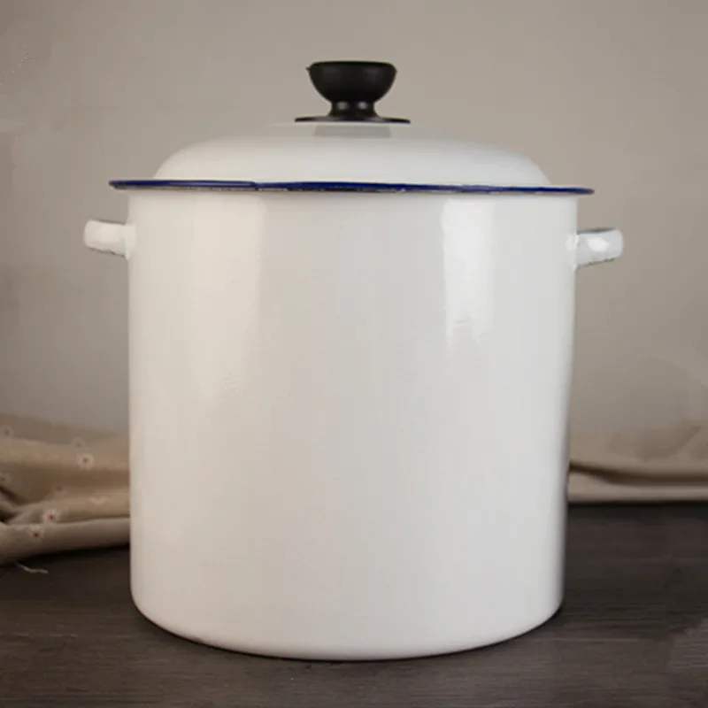 Thickened Enamel Soup Bucket, Deepened Rice Storage, Milk Container, Multipurpose Kitchen Pail