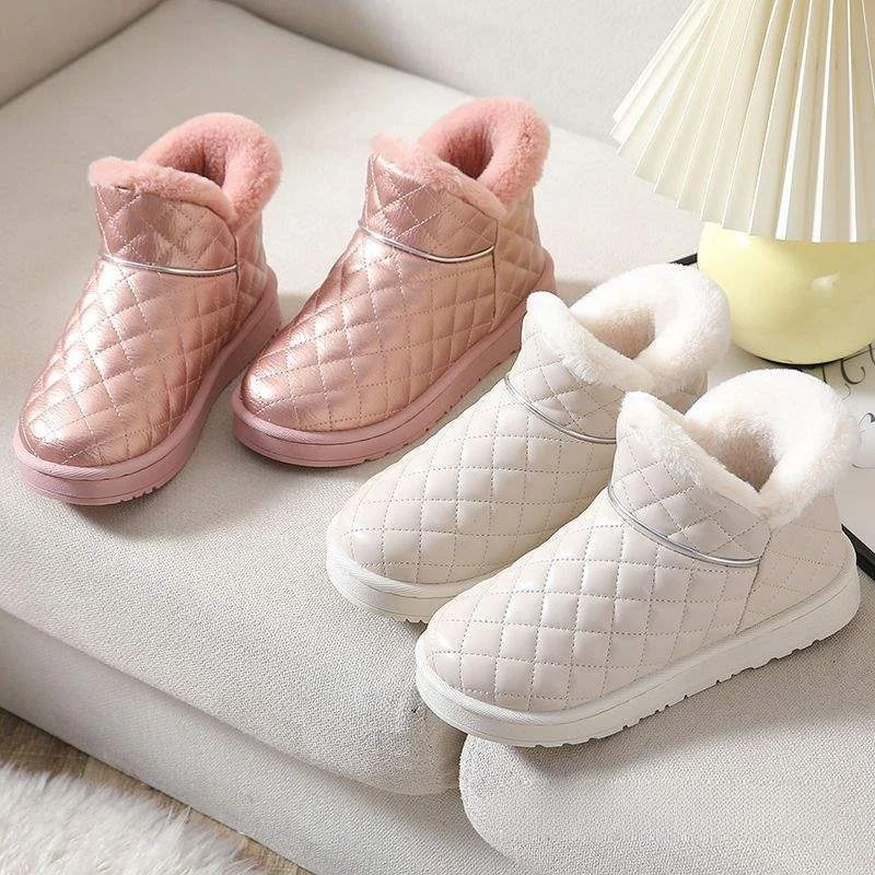 أحذية الثلوج الشتوية النسائية مبطنة بالصوف قصيرة سميكة القاع مقاوم للماء أحذية قطنية غير قابلة للانزلاق نمط غير رسمي أحذية منخفضة القطع #1