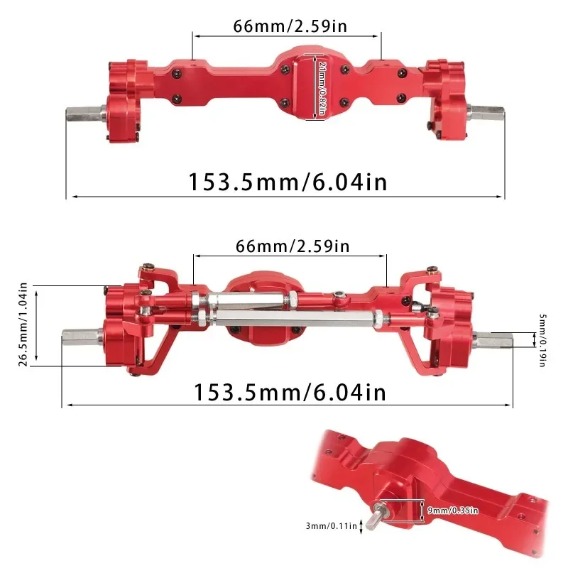 เพลาหน้า-หลังแบบพอร์ทัลโลหะผสมอะลูมิเนียม CNC ชุบอโนไดซ์ สำหรับรถ 1/10 C8815 C8835 D888 H1 อุปกรณ์เสริมอัพเกรดสไตล์เรโทร