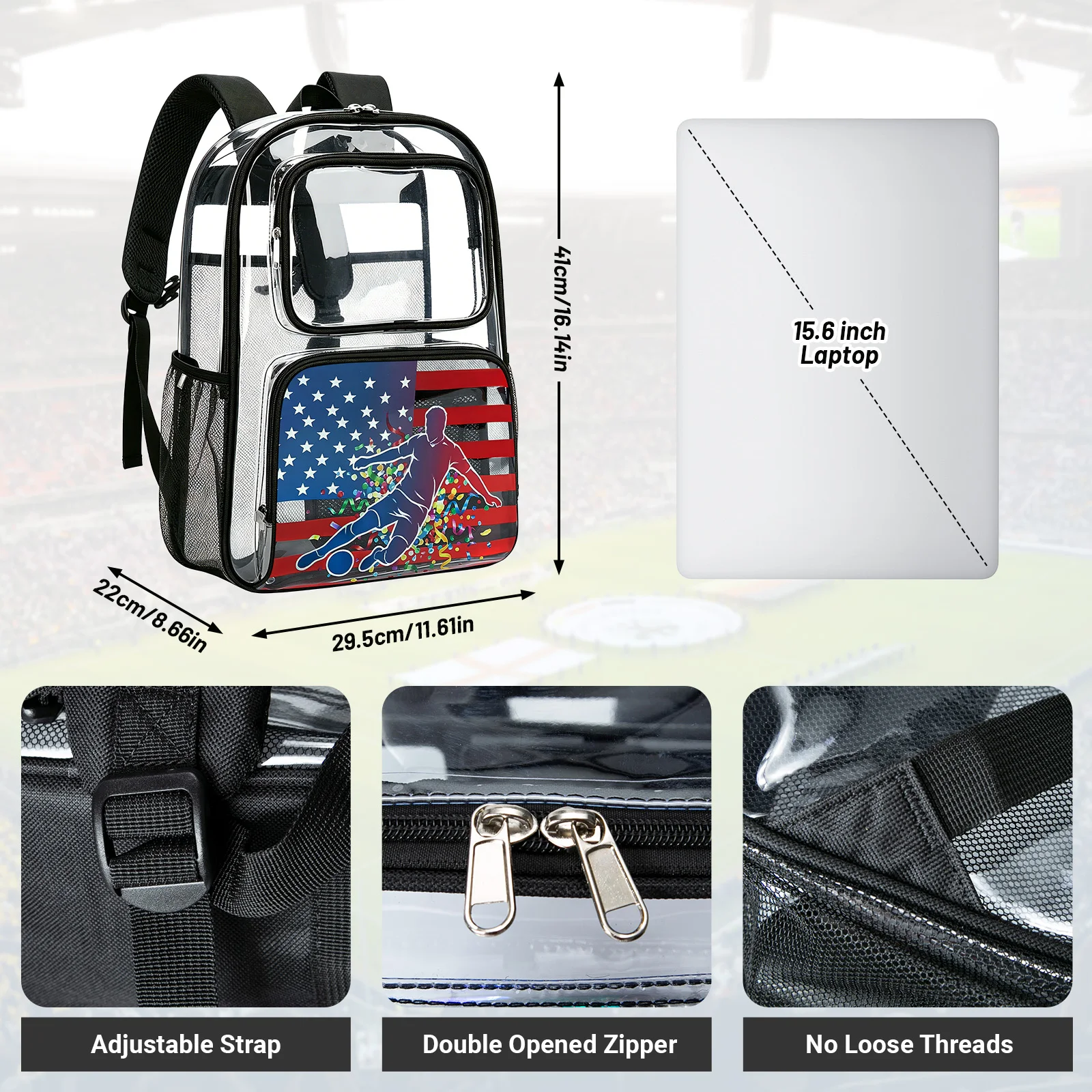 2026 USA Canada Mexico Sports Football Transparent Backpack Sports Field Approved Waterproo PVC Transparent Bag Fan Lover Gift - view 5