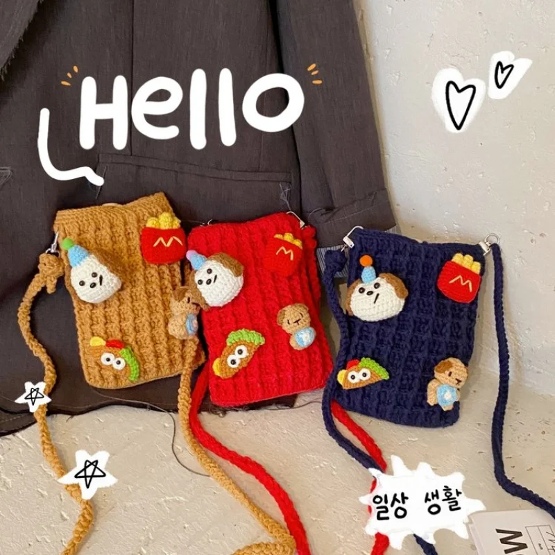 Women's Bag Hook/Hook Buckle Women's Youthful Girl Style Single Shoulder Bag One Size Knitted Casual Personality Phone Bag