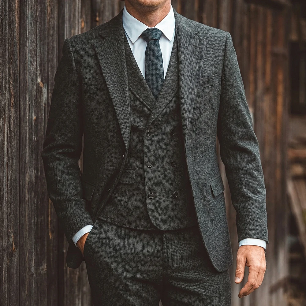 

Мужской формальный костюм из твидовой шерсти с заостренными лацканами, 3 предмета, для свадьбы, приталенный, для выпускного вечера, для жениха, В НАЛИЧИИ (пиджак+жилет+брюки)