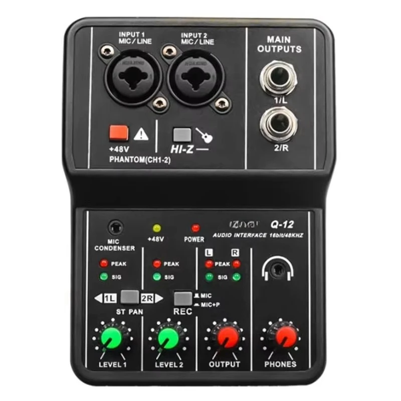 Q-12 Sound Card Audio Mixer Sound Board Console Desk System Interface 4 Channel 48V Power Stereo Computer Sound Card