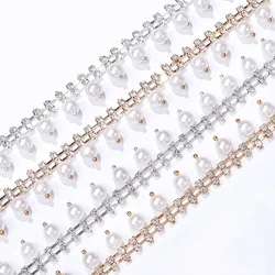 DUCrystal 1yard/pack Rhinestone Pearl Trimming Chain Sewing Crystal Tassels Chain For Crafts Wedding Dress/Party Decoration