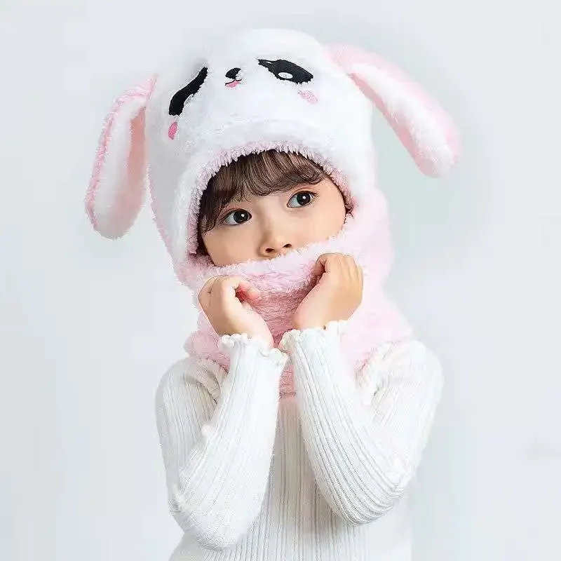 Cartoon Hat for Girls Boys Scarf Thicken Cap Newborn Photography Baby Stuff Winter Children hat Plus Fleece Kids Caps 1-10Years