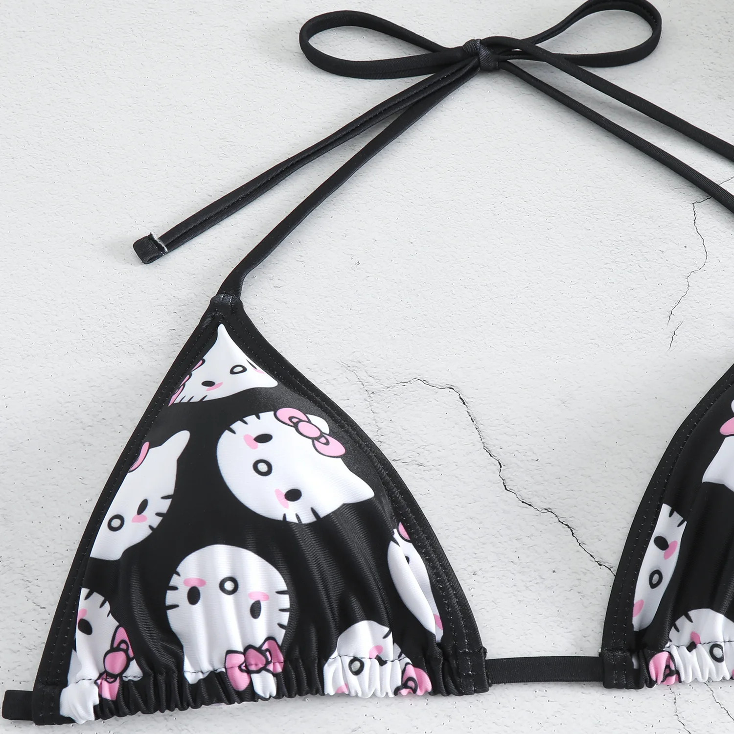 2 sztuki Hello Kitty zestaw bikini Kawaii Y2K lato 2024 nowe damskie majtki plażowe z paskami seksowne stroje kąpielowe dla dziewczynki