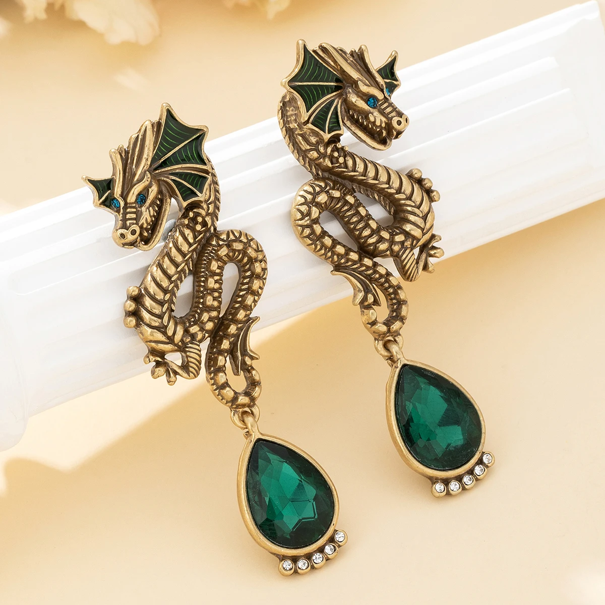 

2024 Year of the Dragon Zodiac Earrings Glazed Chinese Style Heavy Industry Zircon Inlaid Earrings