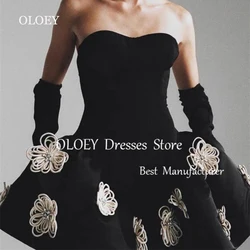 OLOEY 2025 New Black Mini Prom Cocktail Dress With Gloves Sweetheart Short Wedding Party Dress Sleeveless Pleats Custom Made