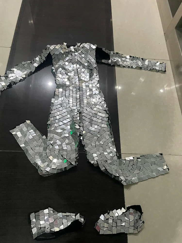 Silver Mirror Women Sequins Jumpsuit Gogo Stage Show Costume Pole Dance Clothes Women Lens Bodysuit Bar DJ Performance