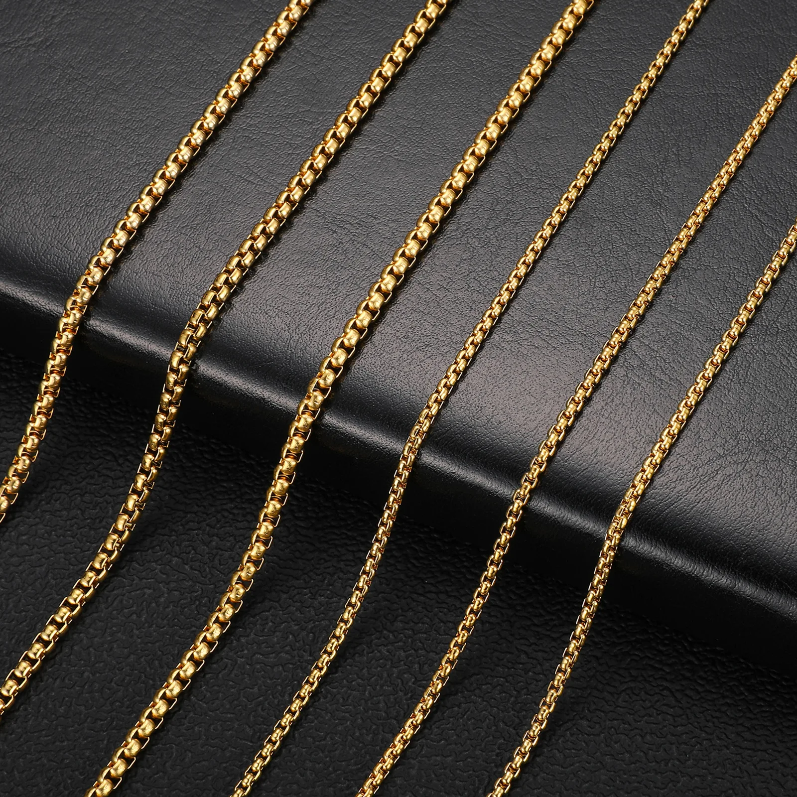 2MM/3MM Edelstahl-Halskette mit quadratischer Gliederkette für Herren und Damen, Retro-Choker in Goldfarbe, Metallschmuck, DIY-Zubehör – Detail 5