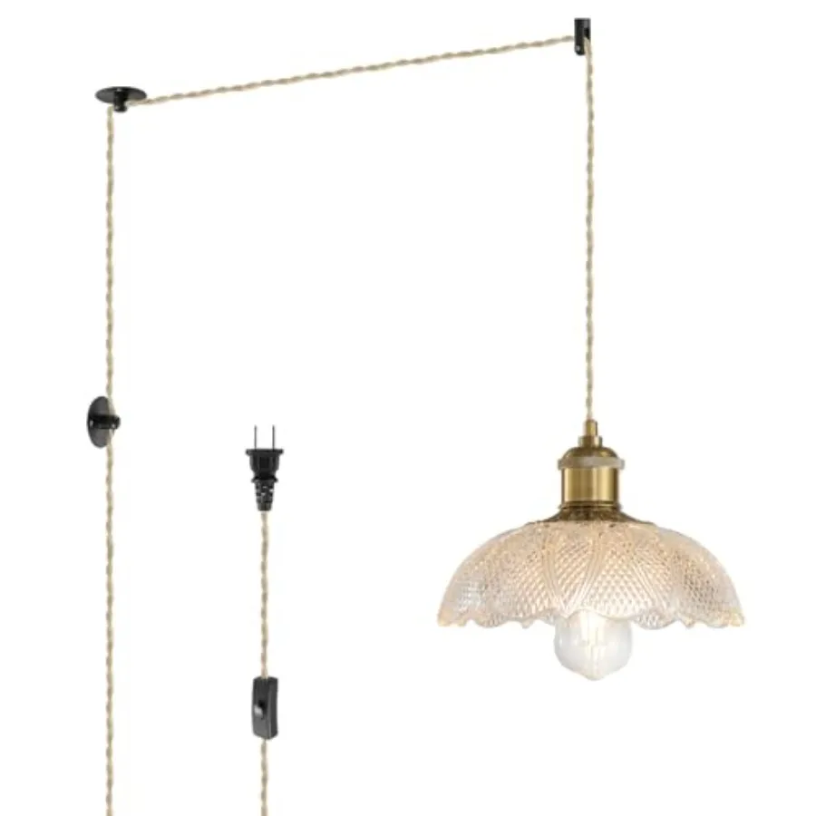

KUZZULL Plug in Pendant Light Fixtures, Plug in Hanging Lamps Glass Hanging Lights, Pendant Lighting for Kitchen Island, Bedroo