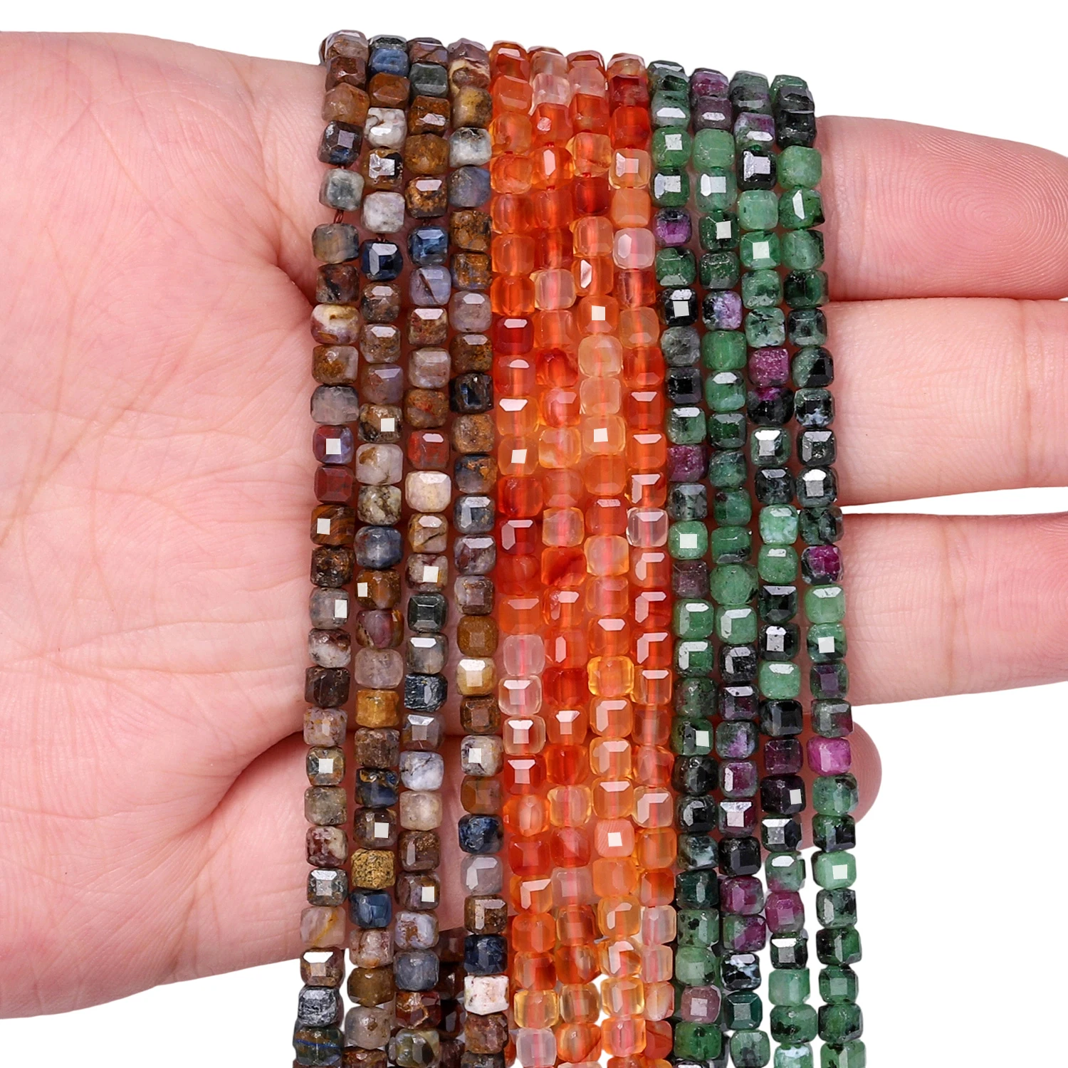 3 مللي متر بيترسيت الطبيعي Epidote روبي العقيق الأحمر ساحة حجر الخرز مشطوف مكعب السلس حبة DIY بها بنفسك مجوهرات الخصر سلسلة سوار #3