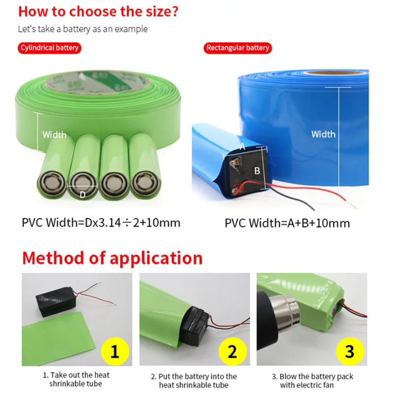 Black PVC Heat Shrink Tube Insulated Protection Film  Width 17~500mm Waterproof Lithium Battery Pack  Cable Sleeve