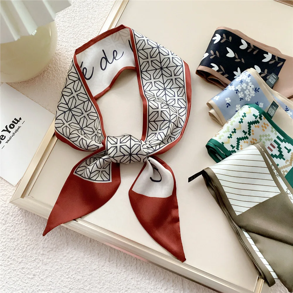 New Scarf For Women Hair Band Skinny Neck Tie Fashion Print Twill Satin Ribbon Handbag Wrist Towel Headscarf Girl Foulard