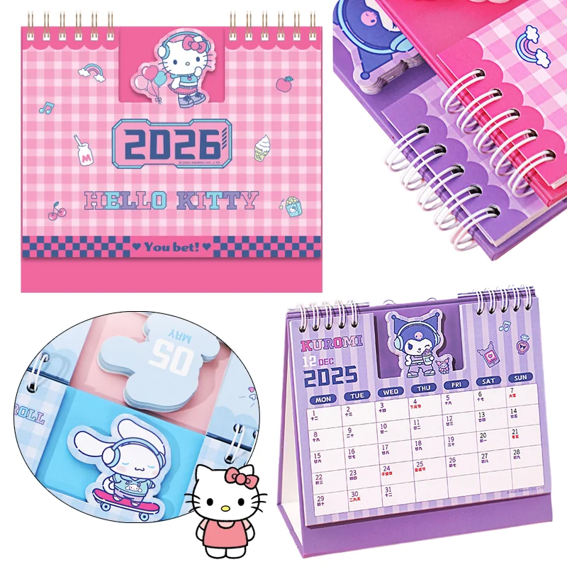 2026 مرحبا كيتي أجندة مكتبية /رزنامة مكتبية الكرتون لفائف التقويم مع مذكرة ملاحظات منضدية الوجه الجدول الزمني سطح المكتب الديكور مكتب القرطاسية #1