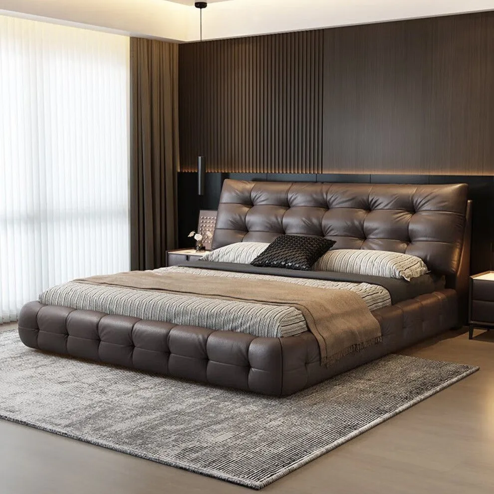 Lawrence Cloud Leather Bed Master Bedroom Queen  2026 New Soft Bag Wedding Bed Modern Light Luxury Double High Box