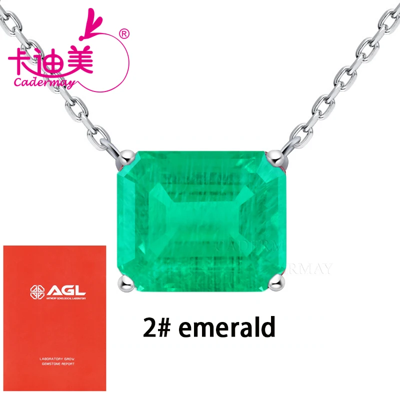 

CADERMAY Emerald Cut Lab Grown Hydrothermal Emerald With Inclusions S925 Sterling Silver Chain Necklace For Women Fine Jewelry