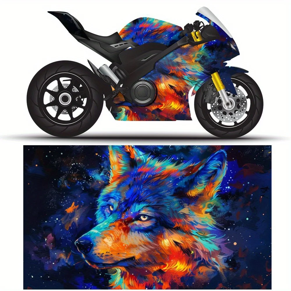 

2 шт. самоклеящаяся наклейка из ПВХ для мотоцикла с радужным рисунком волка, пленка для кузова мотоцикла, подходит для большинства мотоциклов, винил