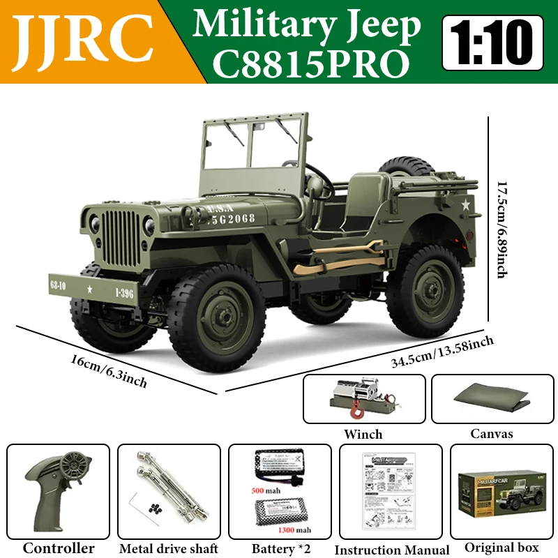 JJRC C8815 1941 Jeep Willis 2.4g Czterokołowy Metalowy RTR Gąsienicowy Wspinaczkowy Wojskowy Ciężarówka Terenowy Przyczepa Zabawka Prezent dla Dorosłych