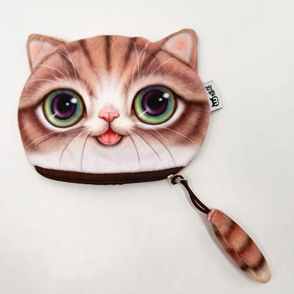 Personalized Coin Change Purse Woman Cat Head Meow Big Face Small Tail Cat Cartoon Cat Zero Wallet Coin Bag with Zipper